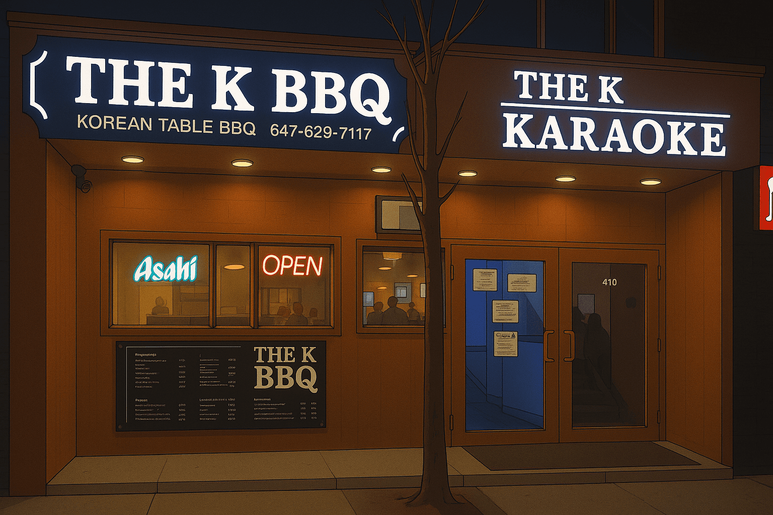 The KBBQ interior and tabletop spread